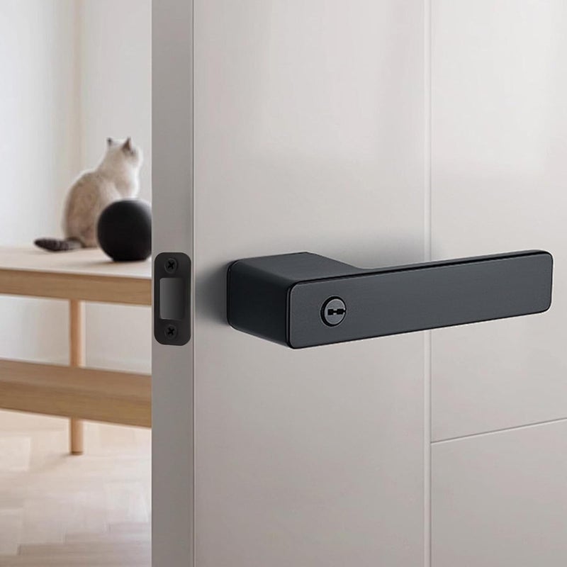HomeInn Deadbolt Strike Plate Black, 1" x 2-1/4" Round Corner Matte Black Door Strike Plate with Screws - 8 Pack - Image 3